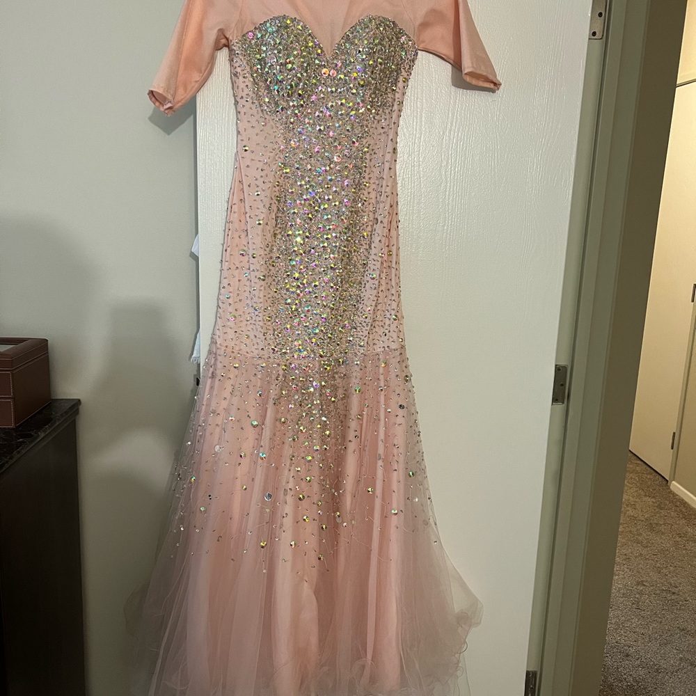 Baby pink beaded a line dress
